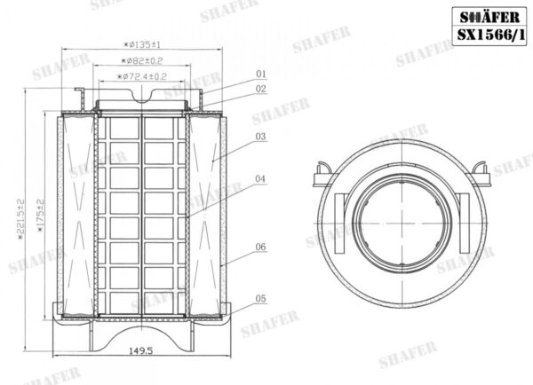 Фільтр повітряний SHAFER  (фільтруючий елемент) AUDI A3; SEAT ALTEA, ALTEA XL, LEON, TOLEDO III; SKODA OCTAVIA II, SUPERB II, YETI; VW BEETLE, CADDY III, CADDY III/MINIVAN, EOS 1.2-Electric 05.03-07.19  || 1 987 429 405, 1F0129620 - Зображення 2